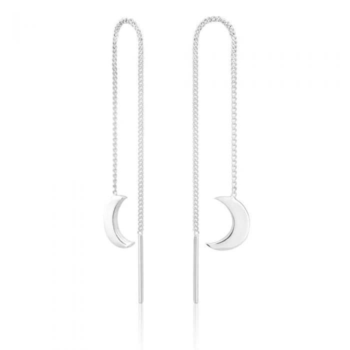 Get Ready To Sparkle – Special Jewelry Discounts Relaxed Style Sterling Silver Crescent Moon Threader Drop Earrings