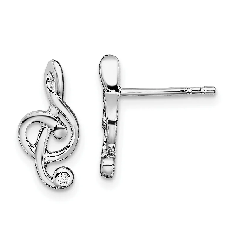 Unmissable Jewelry Sale – Shop Before It's Too Late Season Sale Sterling Silver Cubic Zirconia 14X7MM Stud Treble Clef Earrings