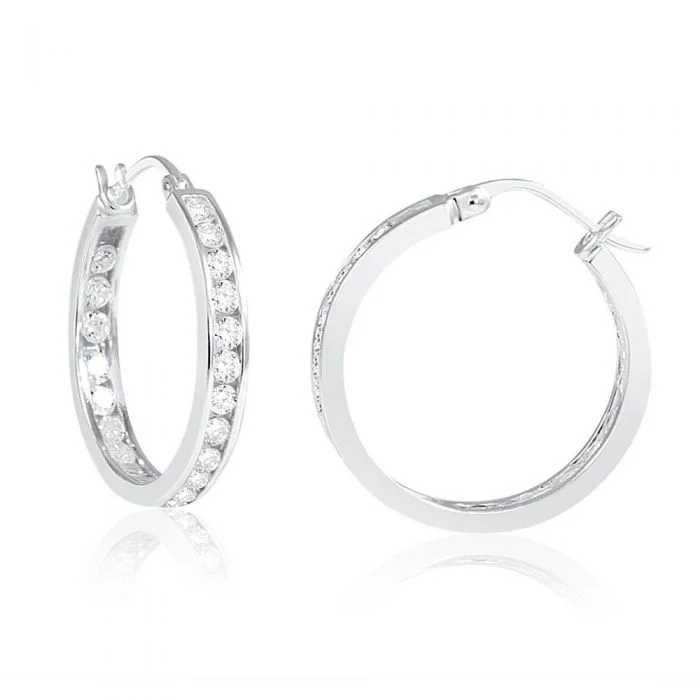 Elevate Your Outfit With Discounted Statement Jewelry Swimwear Summer Blowout Sterling Silver Cubic Zirconia 18mm Hoop Earrings