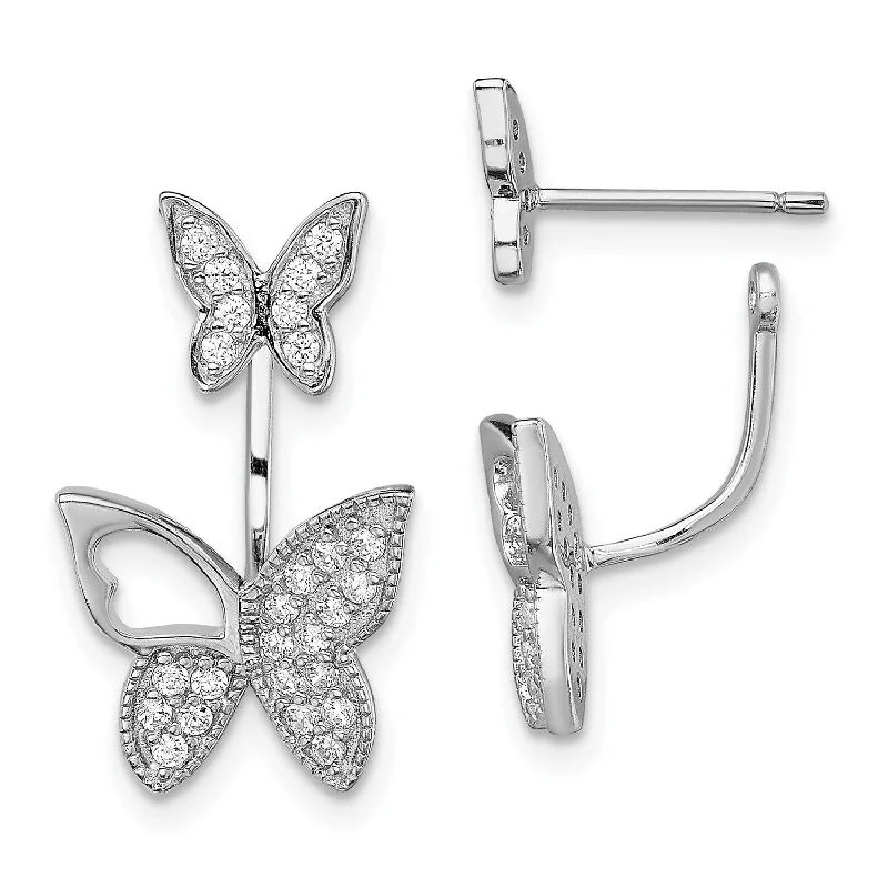 Bestselling Jewelry At Special Promotional Rates Premium Style Sterling Silver Cubic Zirconia 19X12MM Butterfly Front and Back Earrings