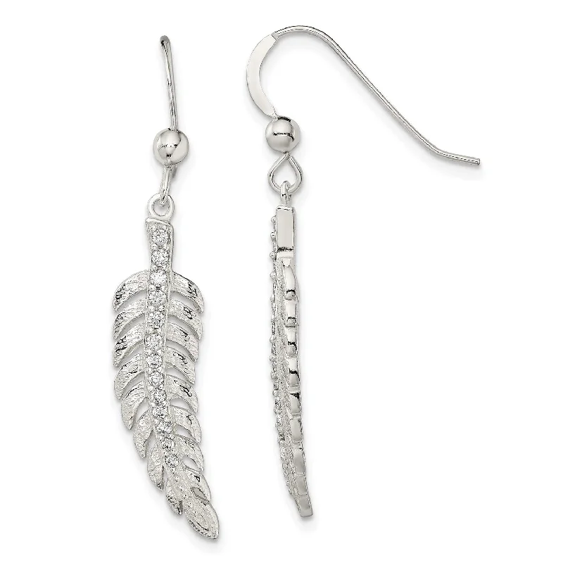 Breathtaking Jewelry, Breathtaking Prices Fashion Forward Sterling Silver Cubic Zirconia 39X7MM Drop & Dangle Feather Earrings