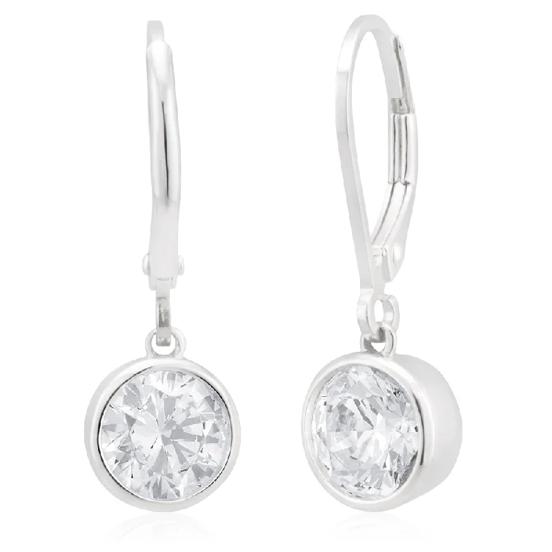 Unique Jewelry Designs Now At Discounted Rates Sterling Silver Cubic Zirconia 6.5mm Bezel Drop Earrings