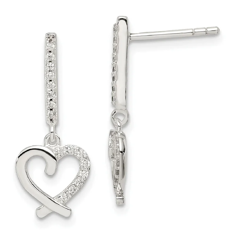 Discounted Jewelry For A Glamorous Look Chic & Cozy Collection Sterling Silver Cubic Zirconia Drop & Dangle Heart Earrings