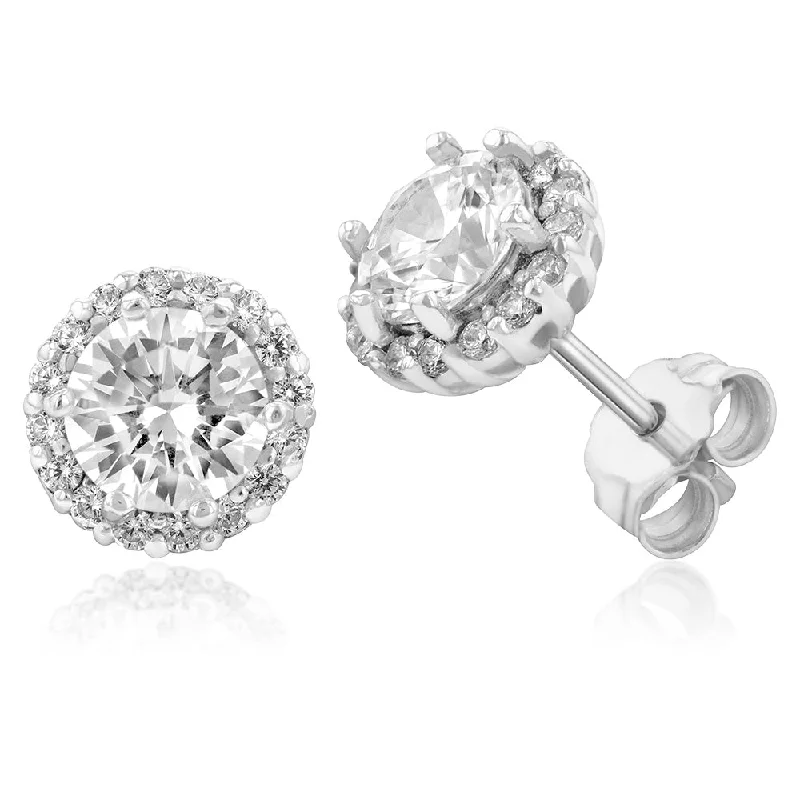 Limited-Time Offer On Elegant Jewelry Pieces Seasonal Clearance Sterling Silver Cubic Zirconia Halo Stud Earrings