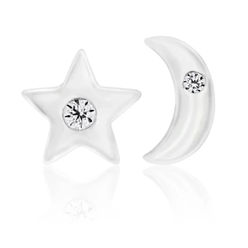 Affordable Luxury Jewelry For Every Occasion Timeless Elegance Redefined Sterling Silver Cubic Zirconia Moon and Star Stud Earrings