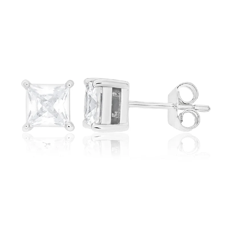 Sparkle On A Budget – Fine Jewelry For Less Fashion Forward Sterling Silver Cubic Zirconia Princess Cut 5mm Stud Earrings