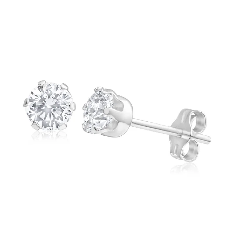 High-Quality Gemstone Jewelry For Special Occasions Final Sale Sterling Silver Cubic Zirconia White 5mm Claw Stud Earrings