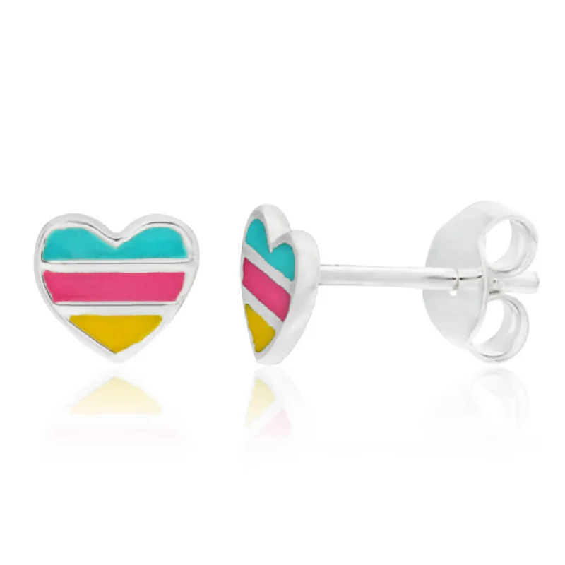 Exclusive Online Discounts On Stylish Jewelry Gift Ideas Sterling Silver Multi Colour Enamel Heart Stud Earrings