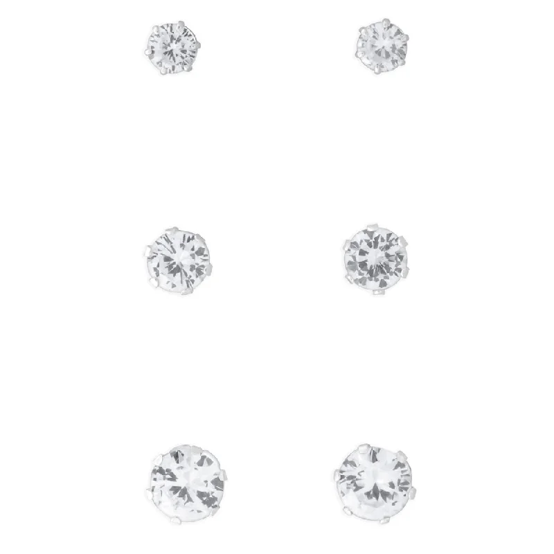 Flash Sale On Exquisite Jewelry – Don't Miss Out Chic Style, Always In Vogue Sterling Silver Multi Size Zirconia 3 Stud Earring Set