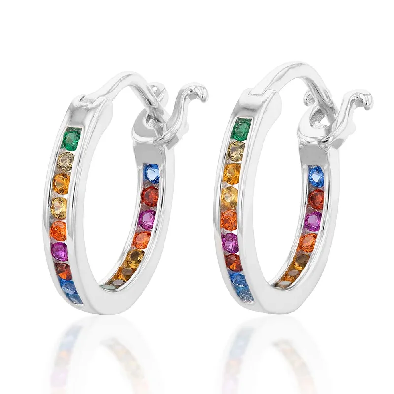 Affordable Luxury Jewelry – Style At A Great Price Sterling Silver Multicolour Rainbow Cubic Zirconia 15mm Hoop Earrings