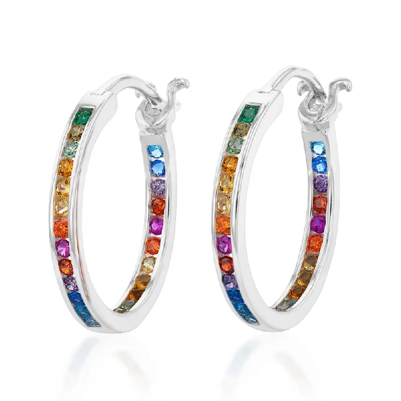 Discounted Luxury Jewelry – Shine Without The Splurge Sterling Silver Multicolour Rainbow Cubic Zirconia 20mm Hoop Earrings