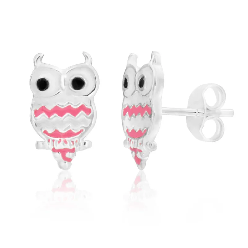 Timeless Elegance At Unbelievable Discounts Exclusive Sale Sterling Silver Owl Pink Stud Earrings