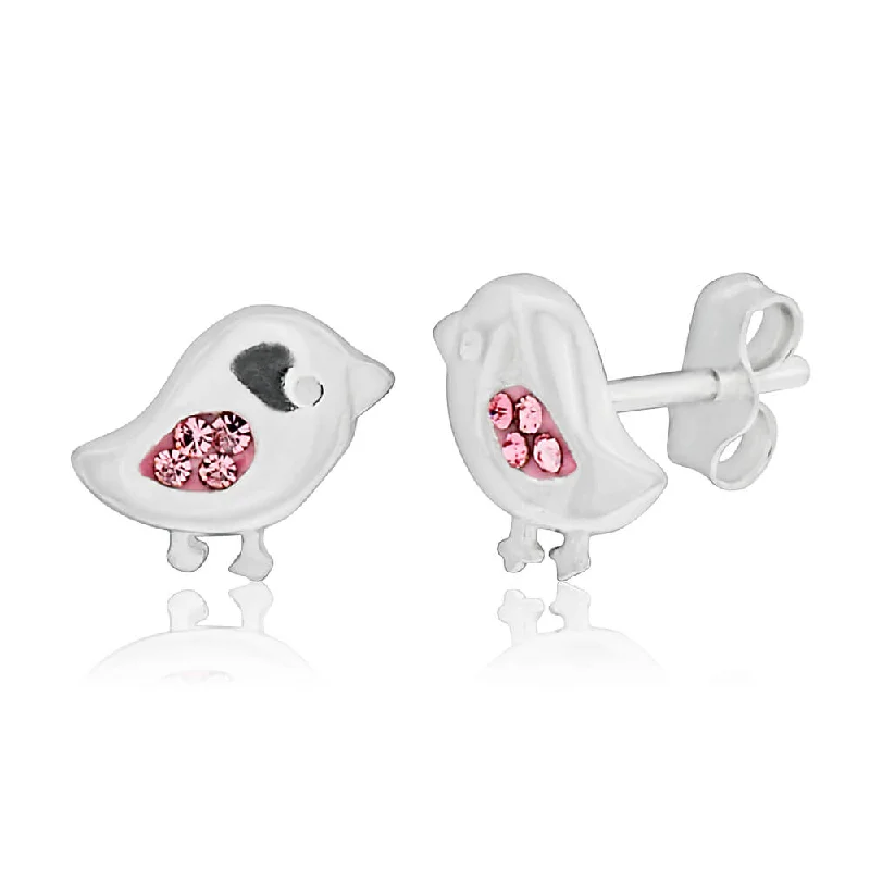 Premium Jewelry Now Available At Special Discounts Forward Trendsetter Sterling Silver Pink Bird Cubic Zirconia Stud Earrings