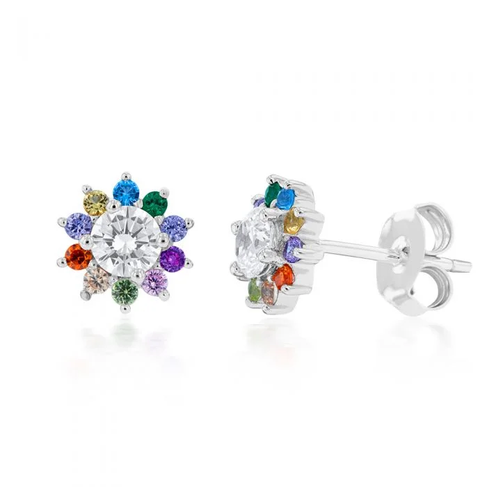 Get Your Favorite Jewelry At The Best Price Holiday Glam Sterling Silver Rainbow Multicoloured Crystal Flower Stud Earrings