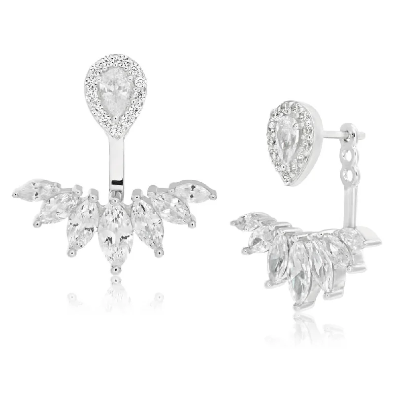 Fashion-Forward Jewelry At Incredible Prices Dive Into Trendy Styles Sterling Silver Rhodium Plated Cubic Zirconia Marquise Cut Ear Jacket Stud Earrings