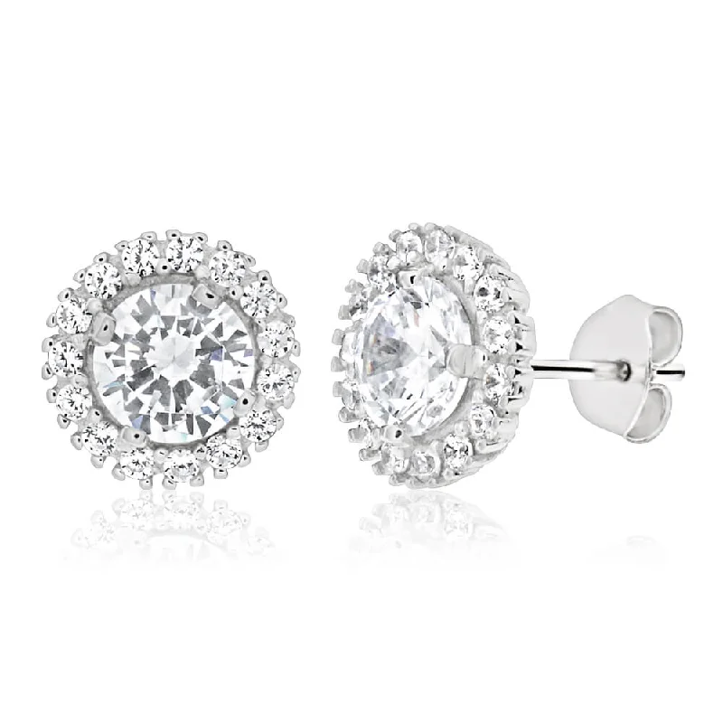 Exclusive Jewelry Sale Event – Shop Now Valentine's Special Sterling Silver Rhodium Plated Cubic Zirconia Round Halo Stud Earrings