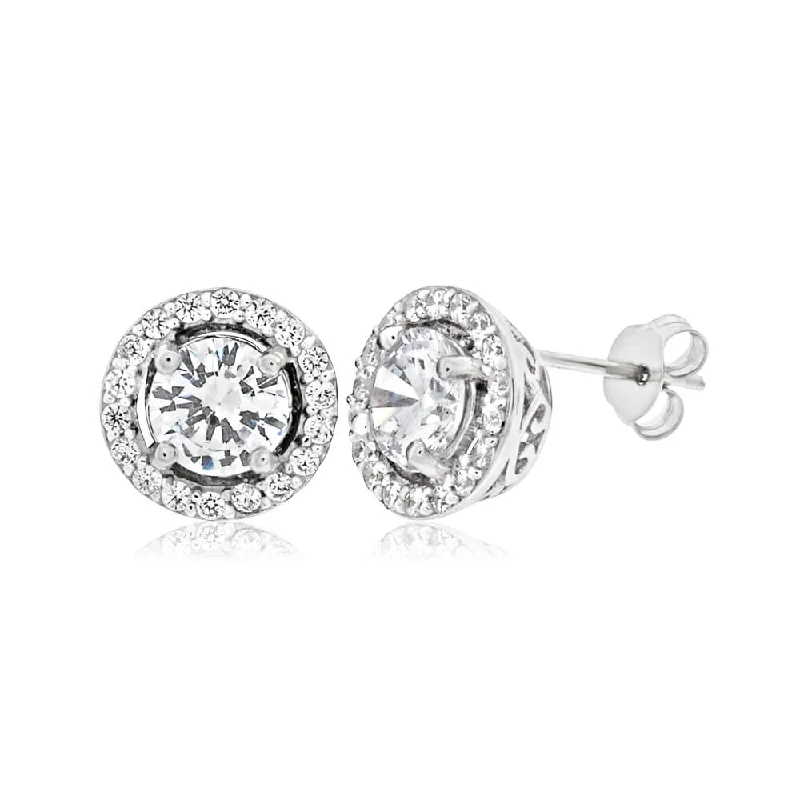 High-Quality Jewelry At A Fraction Of The Cost Timeless Elegance Redefined Sterling Silver Rhodium Plated Cubic Zirconia Round Stud Earrings