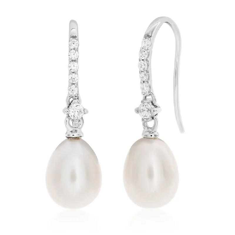 Jewelry Deals That Outshine The Rest Affordable Trendy Fashion Sterling Silver White Freshwater Pearl + Cubic Zirconia Drop Earrings