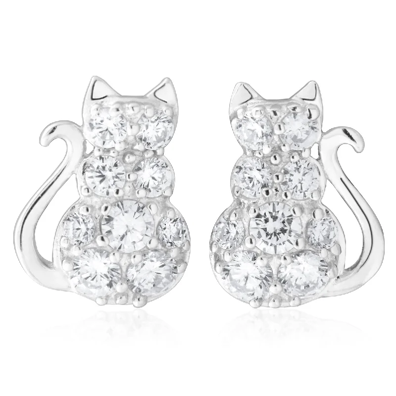 Exclusive Jewelry Sale – Shine For Less Fashion Forward, Function First Sterling Silver Zirconia Sitting Cat Earrings