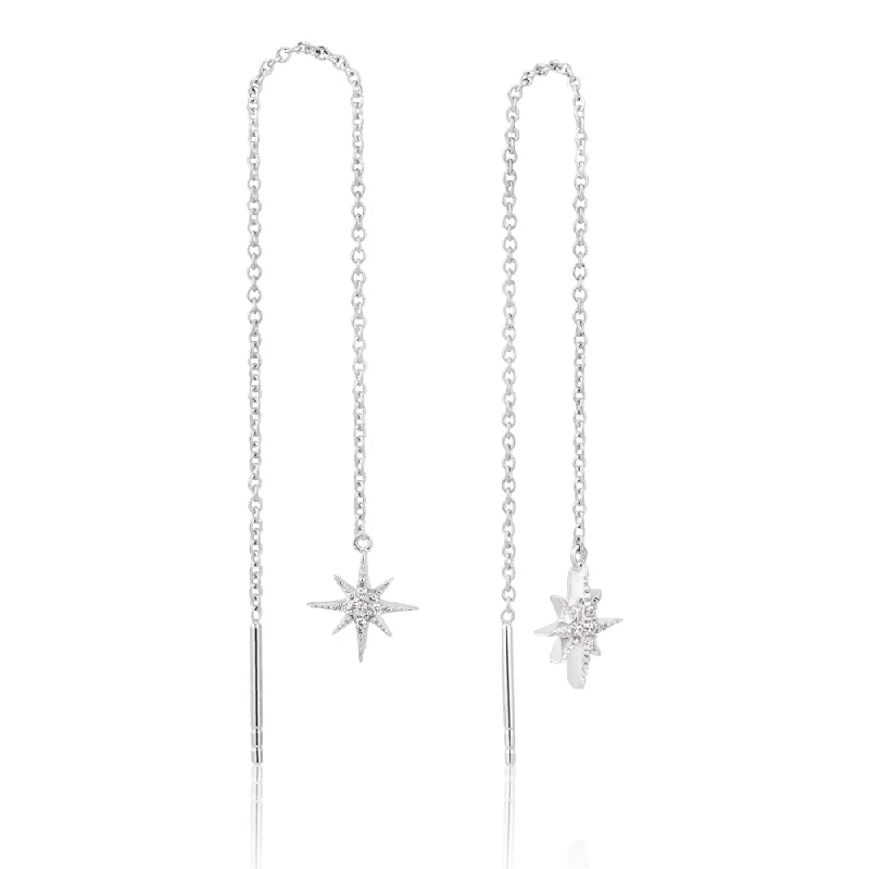 Luxury Jewelry Now At Special Promotional Rates Sterling Silver Zirconia Starburst Threader Earrings