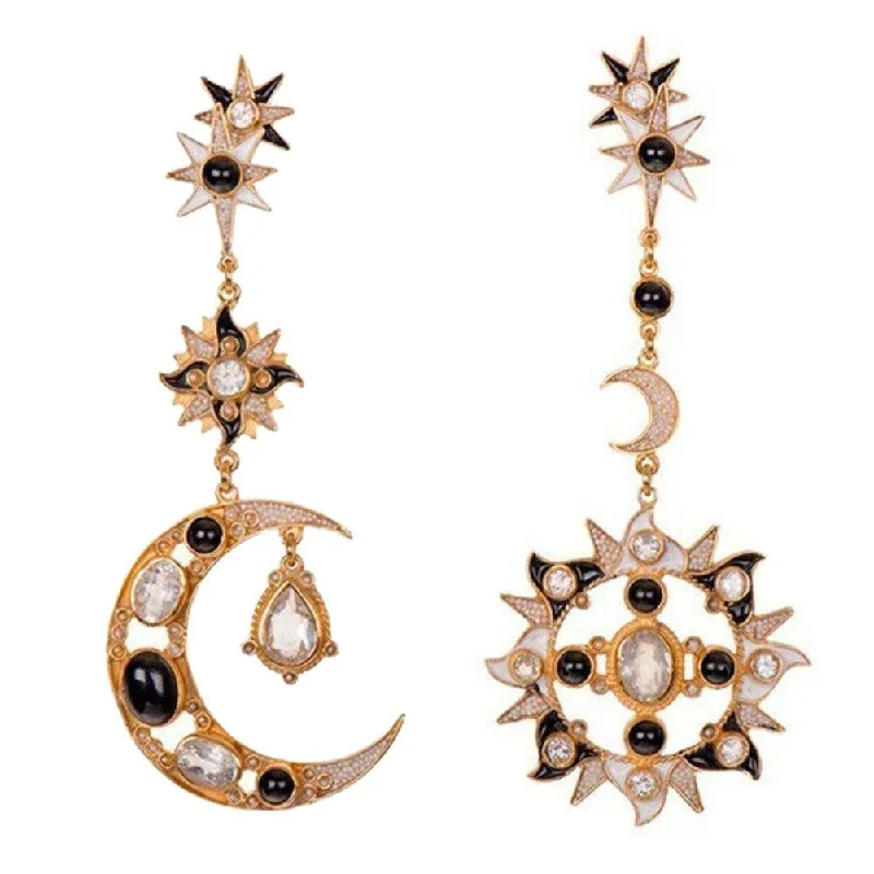 Elegant Jewelry Styles At Budget-Friendly Prices Stylish Savings Sun and Moon Earrings in Onyx, White Topaz