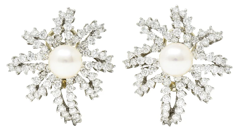 Premium Jewelry Now Available At Special Discounts Luxury Fashion Discounts Tiffany & Co. 1993 4.62 CTW Diamond Pearl Platinum Fireworks Vintage Ear-Clip Earrings