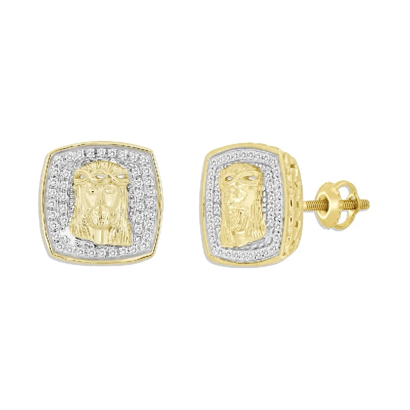 Grab Exquisite Jewelry At The Lowest Prices Limited Time Offers Titán by Adrian Gonzalez 10KT Yellow Gold 1/4 CTW Diamond 12MM Jesus Earrings