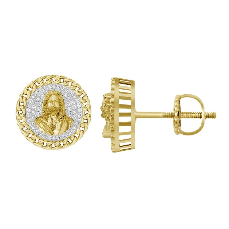 Unique Jewelry For Less – Shop The Sale Now Budget Friendly Titán by Adrian Gonzalez 10KT Yellow Gold 1/4 CTW Diamond 15X6MM Jesus Earrings