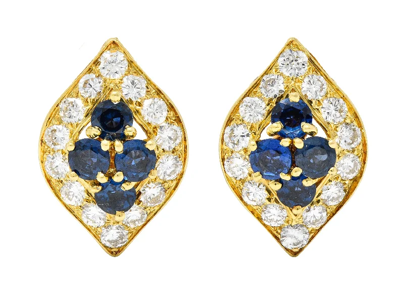 Grab Your Dream Jewelry At The Lowest Prices Trend Alert Van Cleef & Arpels France 2.04 CTW Diamond Sapphire 18 Karat Yellow Gold Marquise Cluster Ear-Clip Earrings