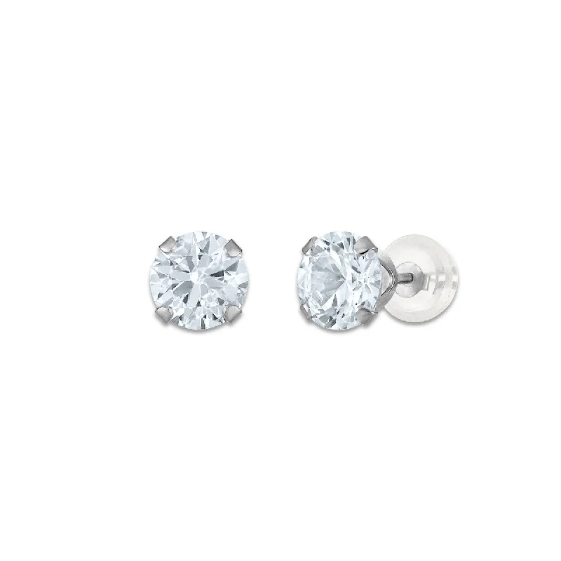 Shop High-Quality Jewelry At Jaw-Dropping Discounts Exclusive Designer Style Deals White Sapphire Birthstone Stud Earrings in 10KT Gold