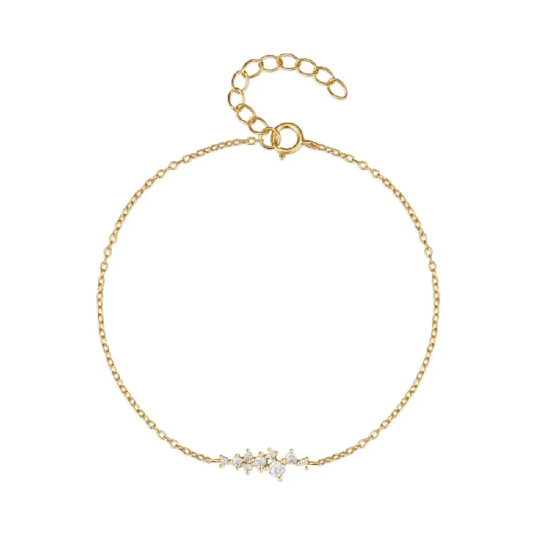 Timeless Elegance Now At Special Discounts Fresh Fashion Discounts 18K Gold Plated Sterling Silver Chain Link Bracelet with Round Cut Cubic Zirconia Cluster