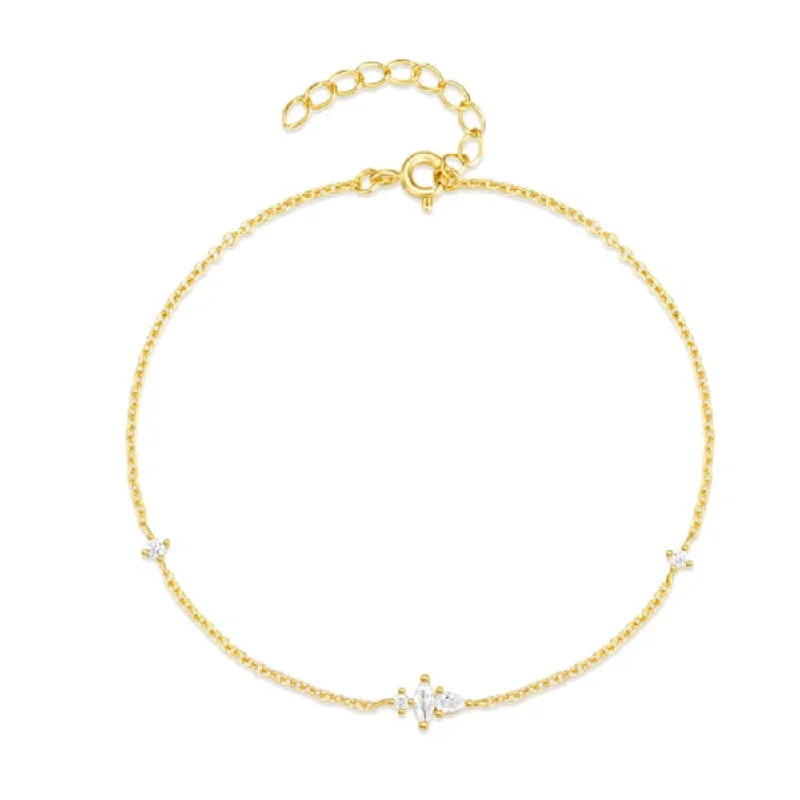 Shine In Style – Shop Jewelry Discounts Today Cozy Comfort Style Sale 18K Gold Plated Sterling Silver Dainty Cable Chain Bracelet with Marquise, Pear, and Round Cut Cubic Zirconia Accents