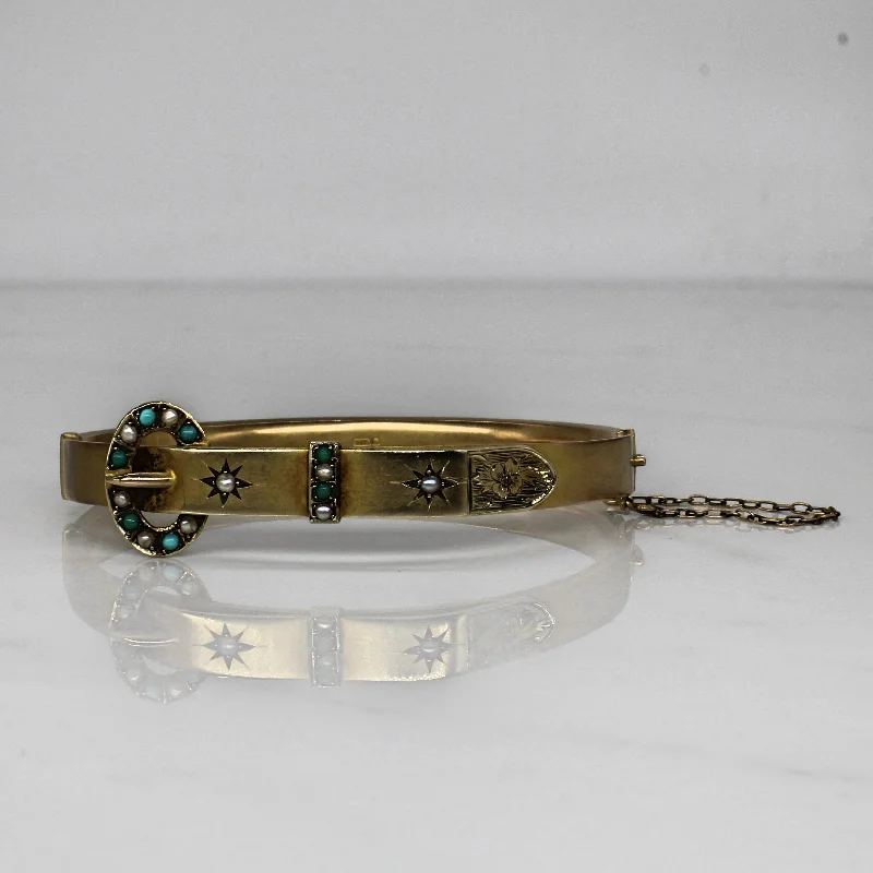 Shop Stylish Jewelry Now And Save Big Day-To-Night Styles Edwardian Turquoise & Pearl Buckle Bracelet | 0.24ctw | 8" |