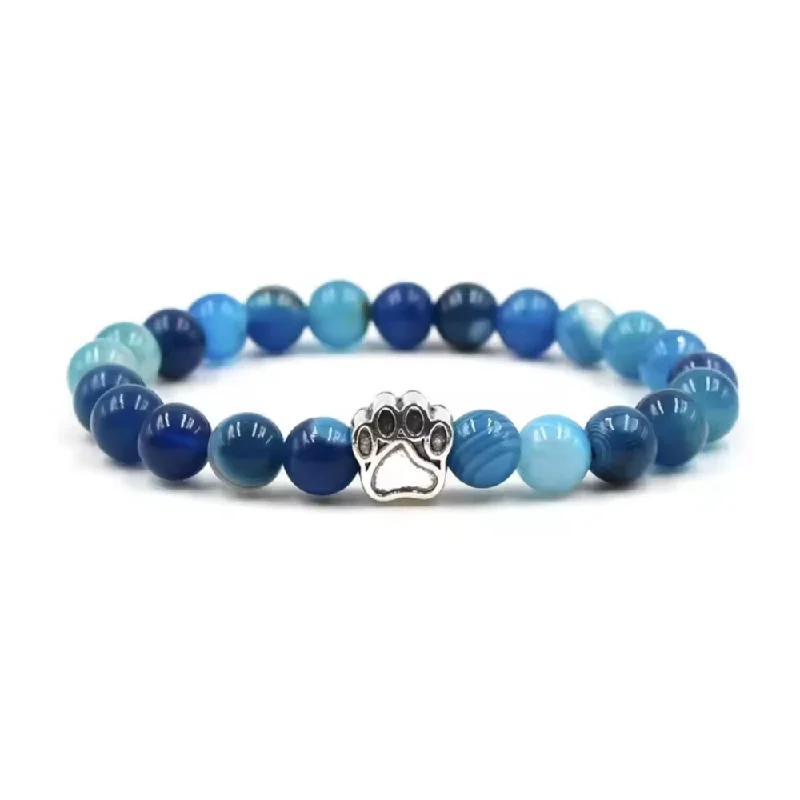 Shop Dazzling Jewelry At The Best Prices Blue Agate Paw Print Charm Bracelet for Animal Lovers