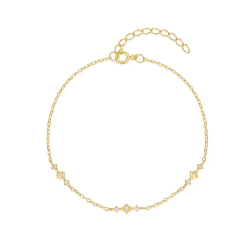 Huge Savings On Premium Jewelry Styles Exclusive Designer Style Deals Dainty 18K Gold Plated Sterling Silver Chain Link Bracelet with Cubic Zirconia Accents