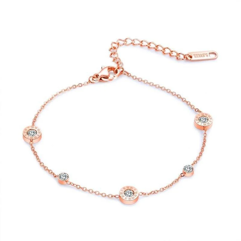 Dainty Floral Jewelry For Feminine Elegance Dainty Rose Gold Bracelet for Women with Five Cubic Zirconia Stones