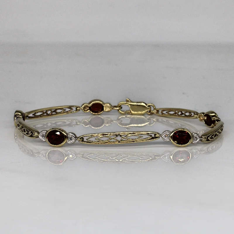 Limited Stock On Premium Jewelry At Low Prices Swimwear Summer Blowout Garnet & Diamond Filigree Bracelet | 2.50ctw, 0.02ctw | 7.25" |