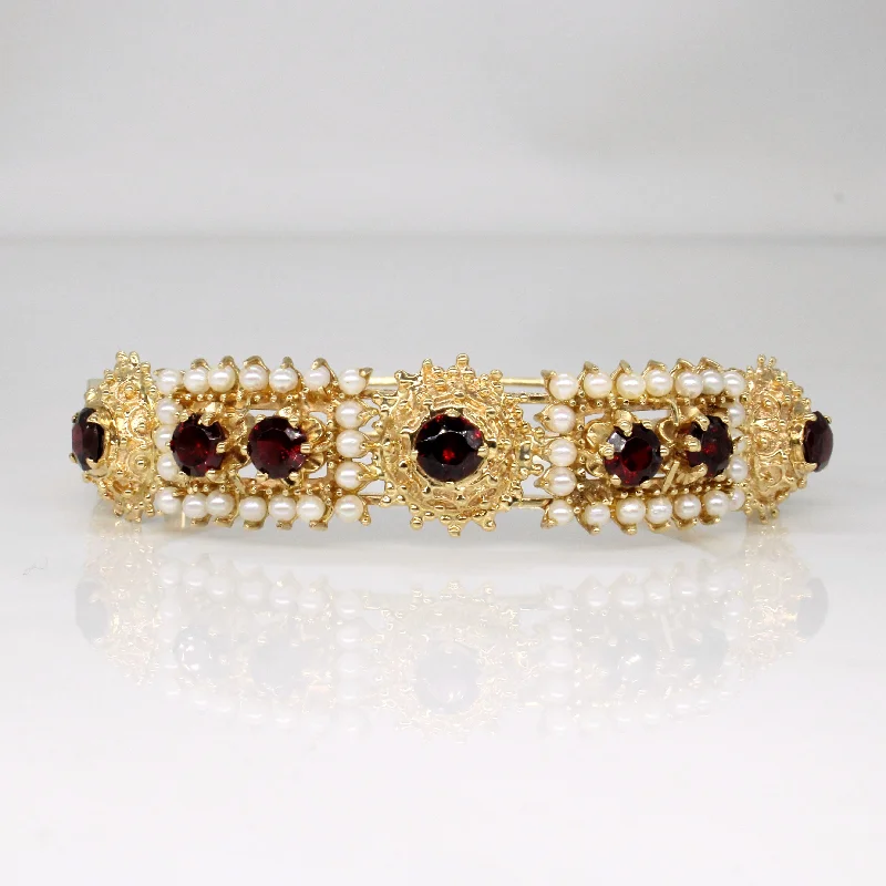 Seasonal Jewelry Sale – Upgrade Your Collection Final Sale Garnet & Pearl Bracelet | 3.65ctw | 7.5" |