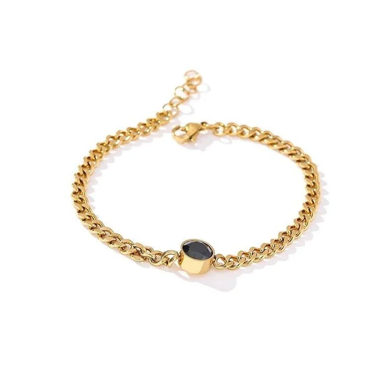 Exclusive Online Jewelry Sale – Don't Wait Gold Link Chain Bracelet for Women with Black Crystal Charm