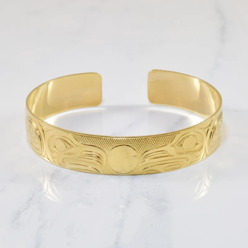 Fashion-Forward Geometric Jewelry For Contemporary Style Hand Carved Raven & Eagle Indigenous Art Bangle | 7" |