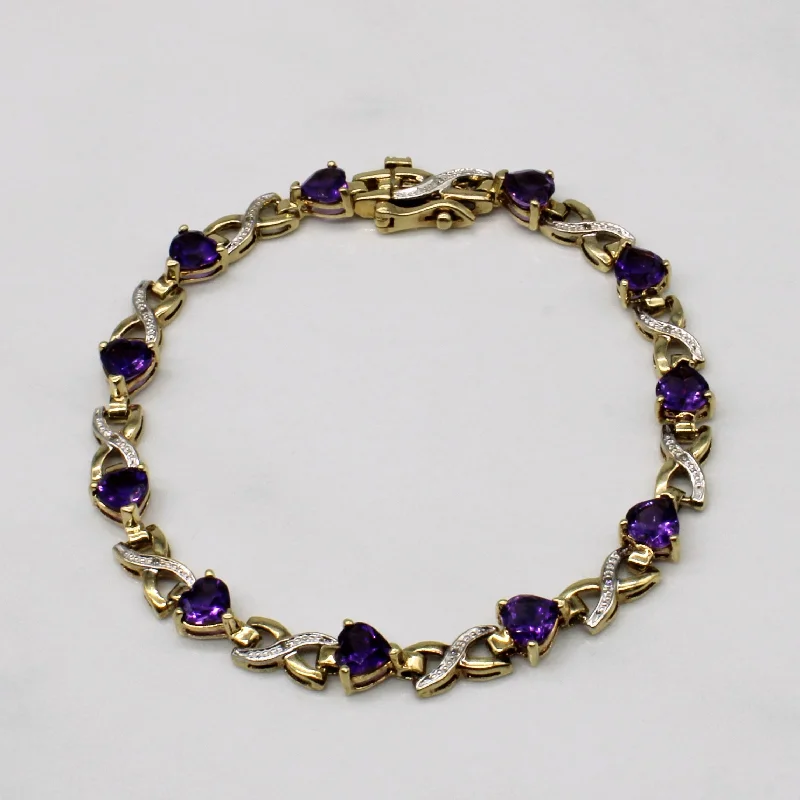 Luxury Jewelry Sale – Sparkle For Less Heart Cut Amethyst & Diamond Bracelet | 4.00ctw, 0.03ctw | 7" |