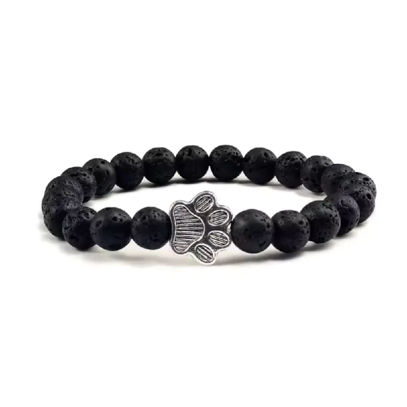 Shop Stylish Jewelry Now And Save Big Lava Stone Paw Print Charm Bracelet for Pet Lovers