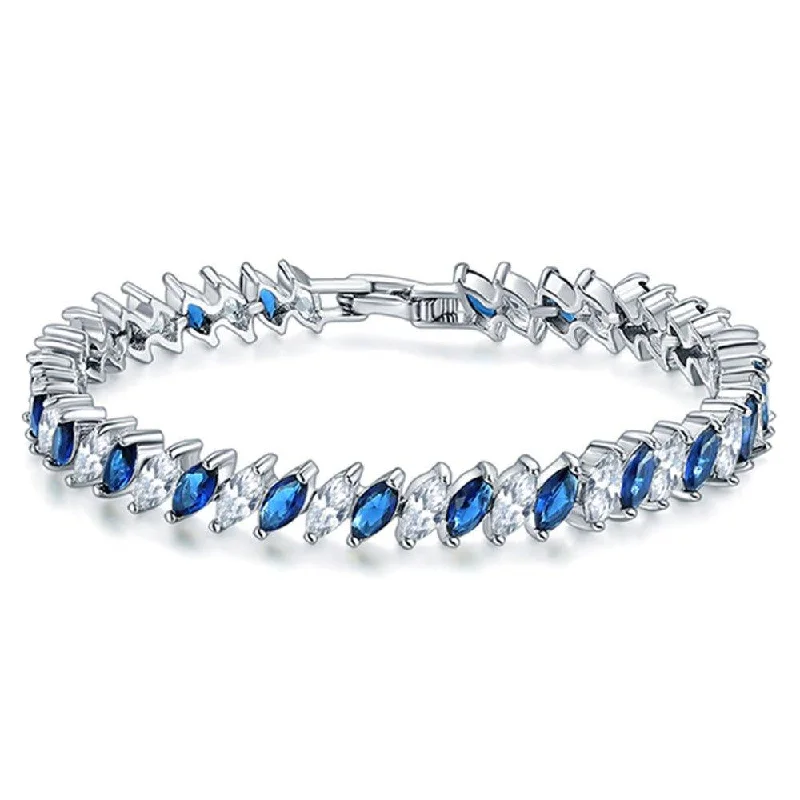 Exclusive Jewelry Discounts – Shop Now For Savings Cubic Zirconia Tennis Bracelet for Women with Marquise Cut Sapphire and Clear AAA+ Cubic Zirconia