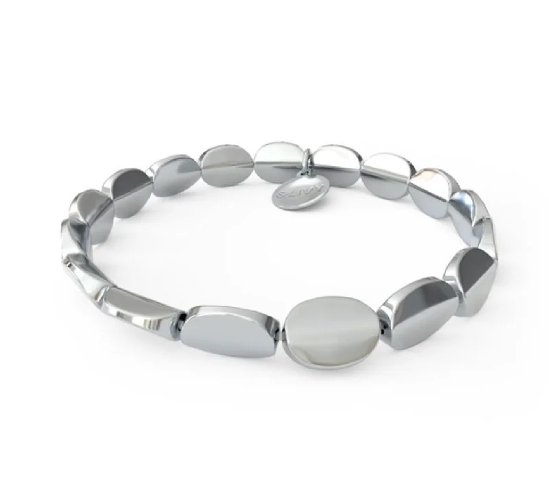 Grab Stylish Jewelry Before The Sale Ends Dive Into Trendy Styles Oval Smooth Shiny Silver Beaded Stretch Bracelet by &Livy