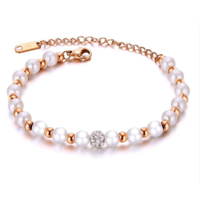 Shop Elegant Jewelry At Unbeatable Prices Rose Gold Beaded Bracelet with Simulated Pearls