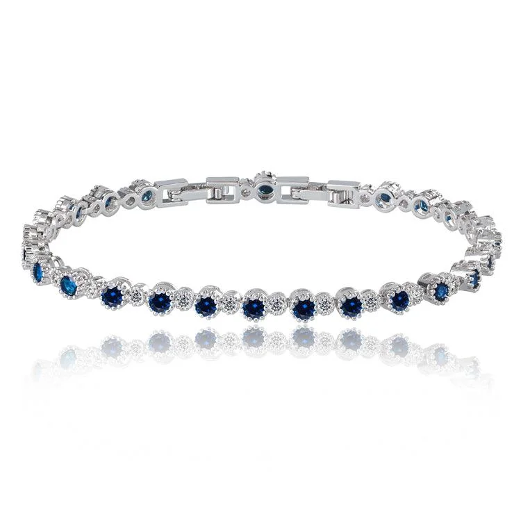 Seasonal Jewelry Sale – Upgrade Your Style Today New Arrivals Sapphire and White Diamond Tennis Bracelet for Women with Round Cut Cubic Zirconia