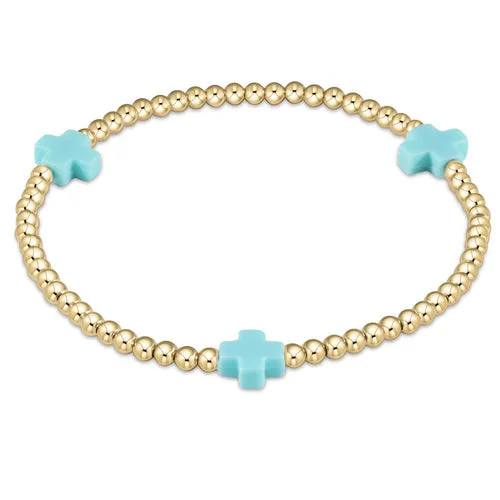 Premium Diamond Jewelry At Once-In-A-Lifetime Discounts Relaxed Style signature cross gold pattern 3mm bead bracelet - turquoise by enewton