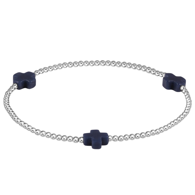 Unmissable Deals On Handmade Jewelry Collections Trendy Street Style signature cross sterling pattern 2mm bead bracelet - navy by enewton