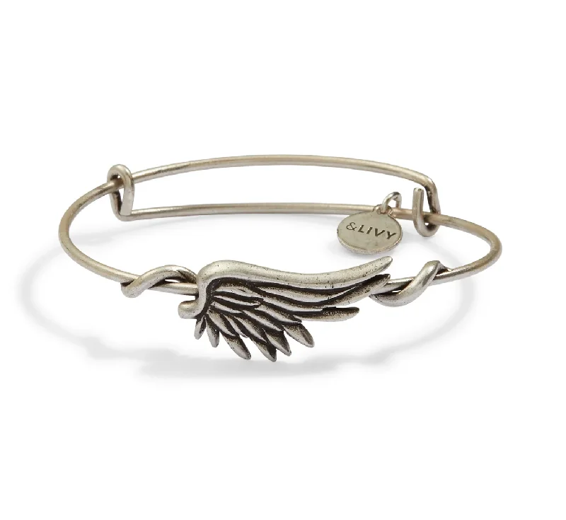 Bestselling Jewelry Now On Sale – Elevate Your Look Hot Sale Symbol Wraps Angel Wing Expandable Bangle - Antique Silver Finish by &Livy