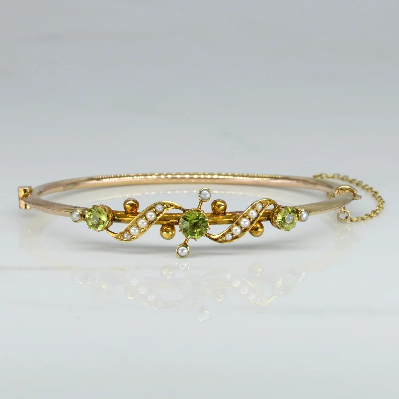 Discounted Jewelry For A Glamorous Look Trend Alert Edwardian Peridot & Pearl Bangle | 1.65ctw | 6.5" |